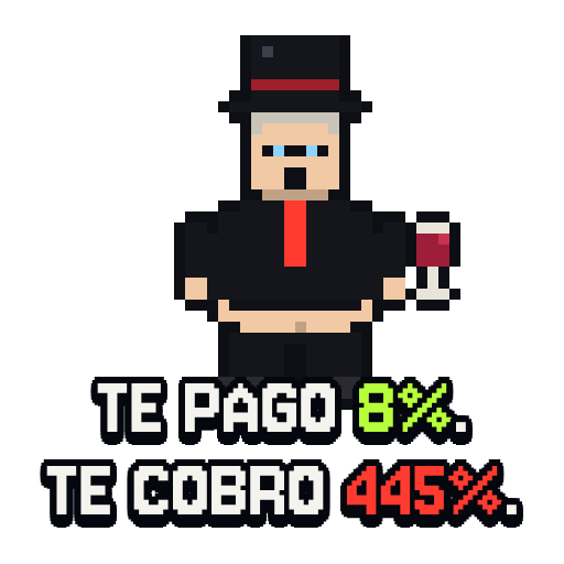 Figurinha TE PAGO 8%. TE COBRO 445%.